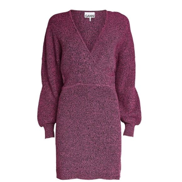 GANNI Puff-Sleeved Mini Dress in Carmine Rose NWT Size Medium - Picture 6 of 16